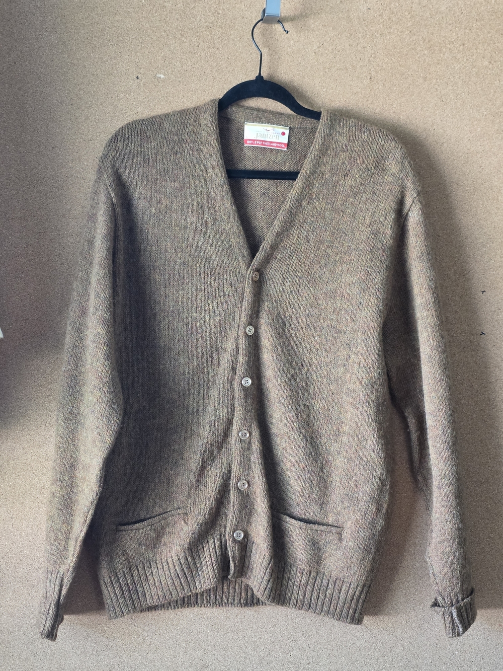 Vintage Jantzen 100% Shetland Wool Cardigan Brown Made in USA L